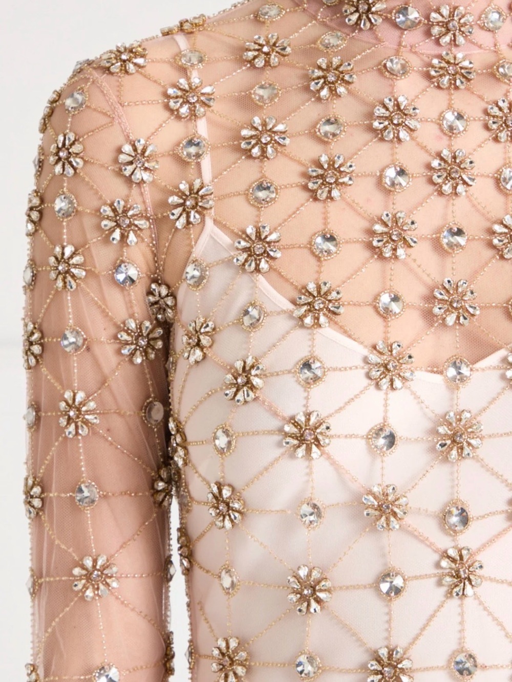 Temperley London Nude Blush Crystal-Embellished Sheer Overlay Dress